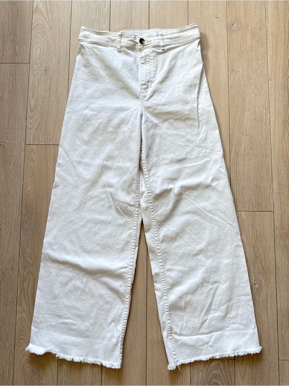 BILLABONG Bright White FREE FALL High Rise Wide Leg Frayed Hem Jeans Sz 31